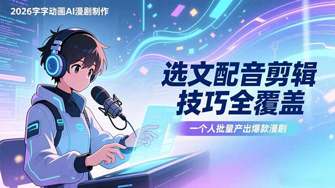 2026字字动画AI漫剧制作-1期，选文配音剪辑技巧全覆盖，一个人就能批量产出爆款漫剧-小艾项目网