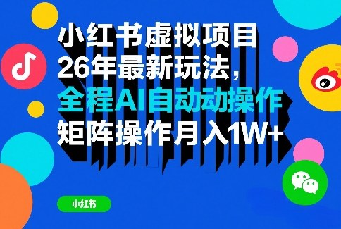 小红书虚拟项目26年最新玩法，全程AI自动操作，矩阵操作月入1W＋【揭秘】-小艾项目网