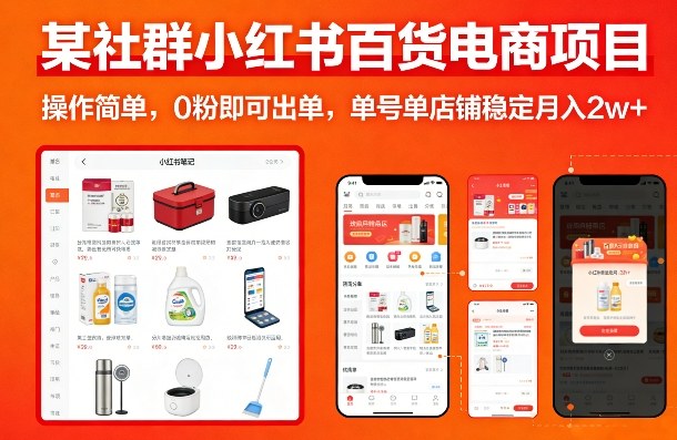 某社群小红书百货电商项目，操作简单，0粉即可出单，单号单店铺稳定月入2w+-小艾项目网