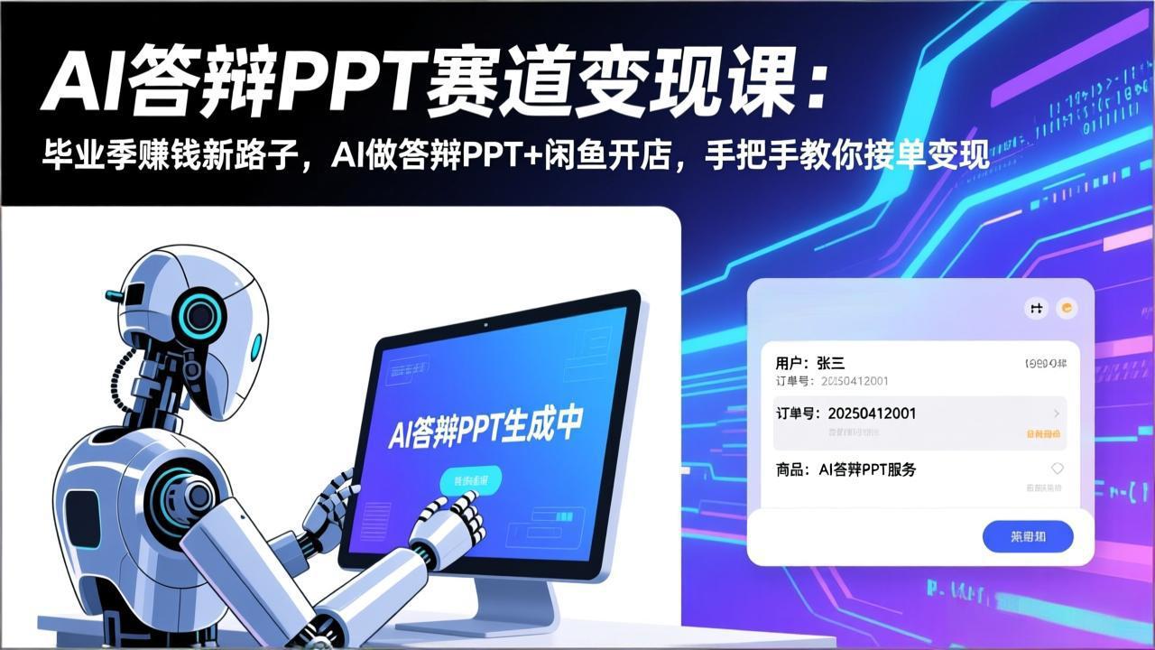 AI答辩PPT赛道变现课：毕业季赚钱新路子，AI做答辩PPT+闲鱼开店，手把手教你接单变现-小艾项目网