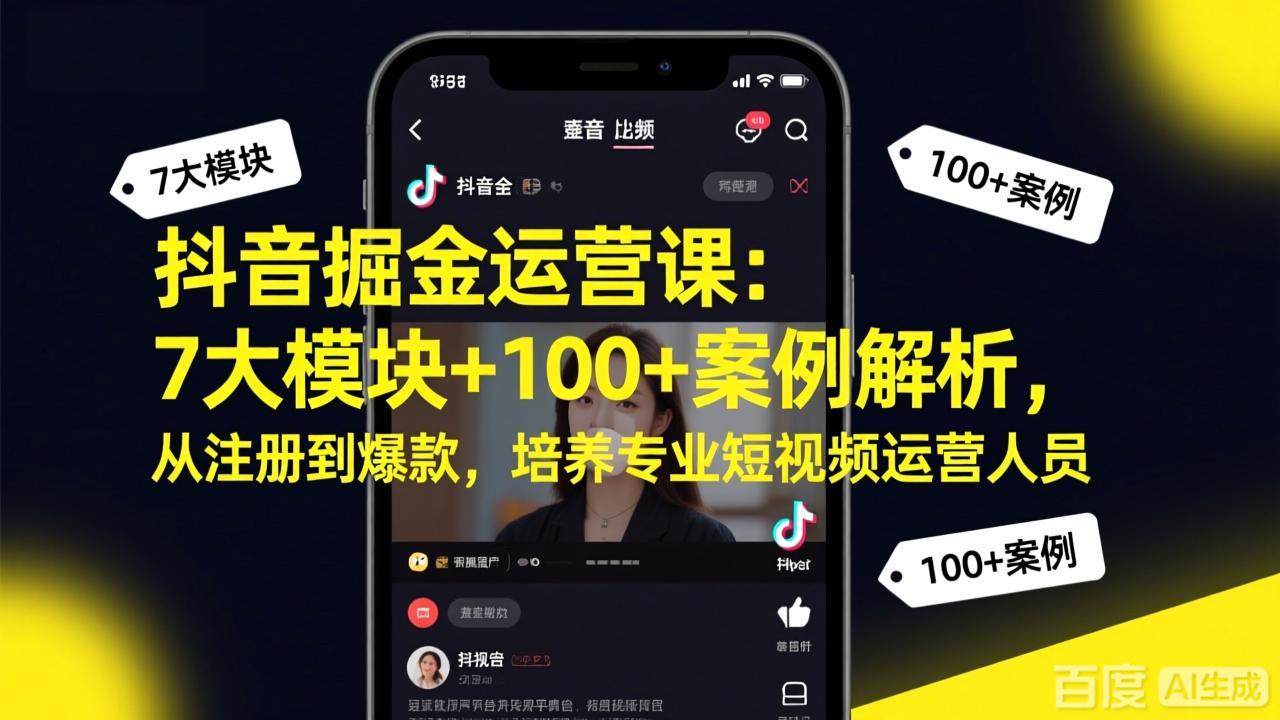 抖音掘金运营课：7大模块+100+案例解析，从注册到爆款，培养专业短视频运营人员-小艾项目网
