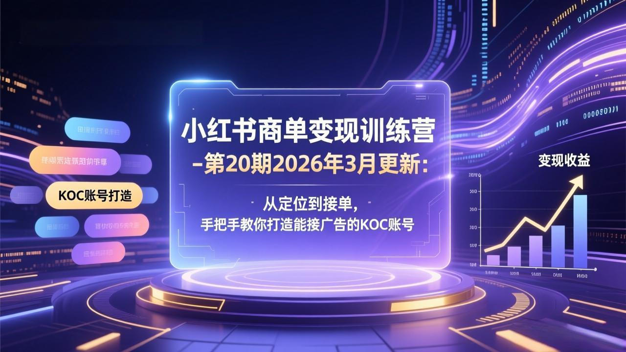 小红书商单变现训练营-第20期26年3月更新：从定位到接单，手把手教你打造能接广告的KOC账号-小艾项目网