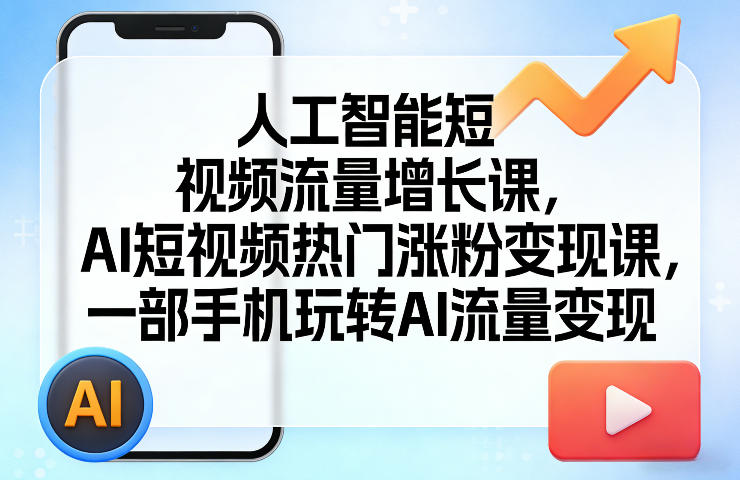 人工智能短视频流量增长课，AI短视频热门涨粉变现课，一部手机玩转AI流量变现-小艾项目网