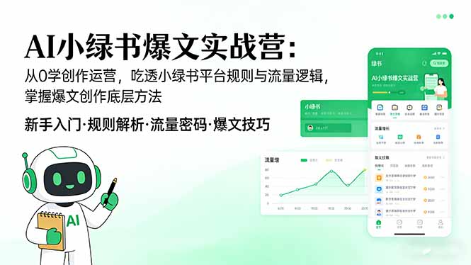 AI 小绿书爆文实战营：从0学创作运营，吃透小绿书平台规则与流量逻辑，掌握爆文创作底层方法-小艾项目网