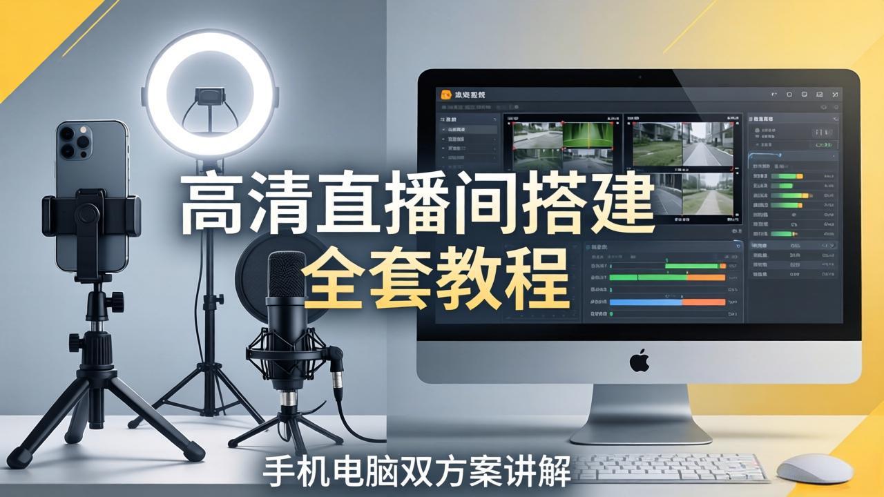 高清直播间搭建全套教程，手机电脑双方案讲解，设备选型调试多机位实操教学-小艾项目网