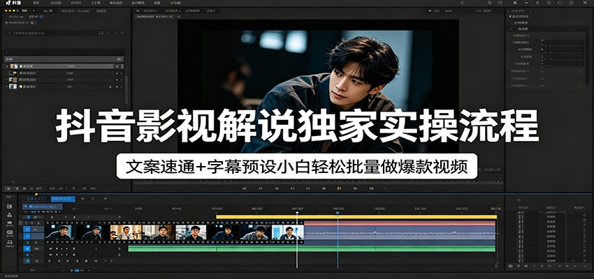 抖音影视解说独家实操流程，文案速通+字幕预设小白轻松批量做爆款视频-小艾项目网