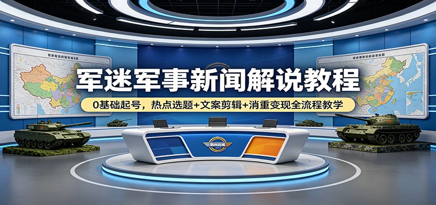 军迷军事新闻解说教程：0基础起号，热点选题+文案剪辑+消重变现全流程教学-小艾项目网