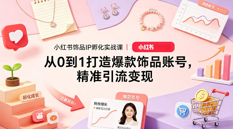 小红书饰品IP孵化实战课｜从0到1打造爆款饰品账号，精准引流变现-小艾项目网