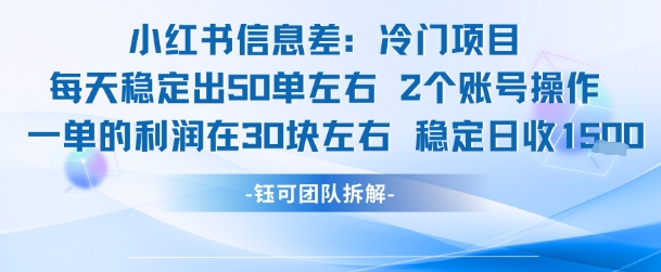 小红书信息差冷门项目一单利润30块每天稳定1.5k左右2个账号操作-小艾项目网