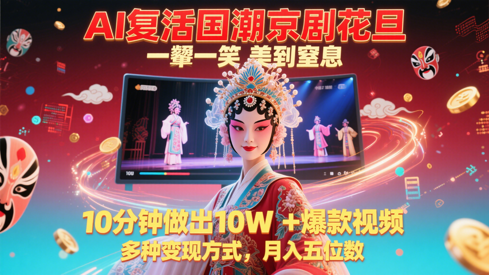 AI复活国潮京剧花旦，一颦一笑美到窒息，10分钟做出10W+爆款视频，多种变现方式-小艾项目网