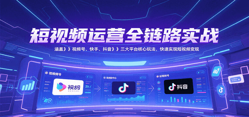 短视频运营全链路实战，涵盖视频号、快手、抖音三大平台核心玩法，快速实现变现！-小艾项目网
