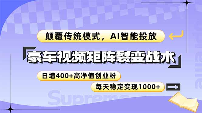 豪车视频矩阵裂变战术，颠覆传统模式，AI智能投放，日增400+高净值创业…-小艾项目网