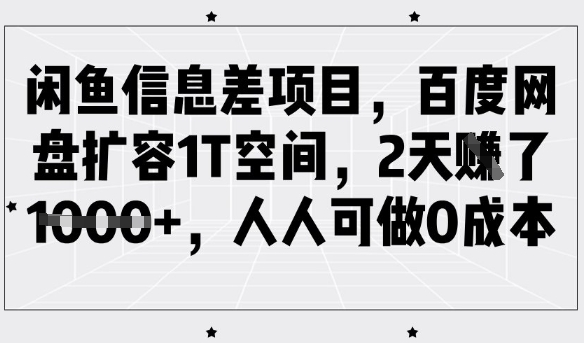 闲鱼信息差项目，百度网盘扩容1T空间，2天收益1k+，人人可做0成本-小艾项目网