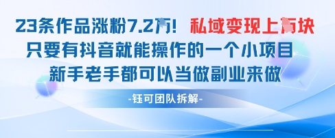 抖音私域项目23条作品涨粉7.2W，私域变现1W-小艾项目网