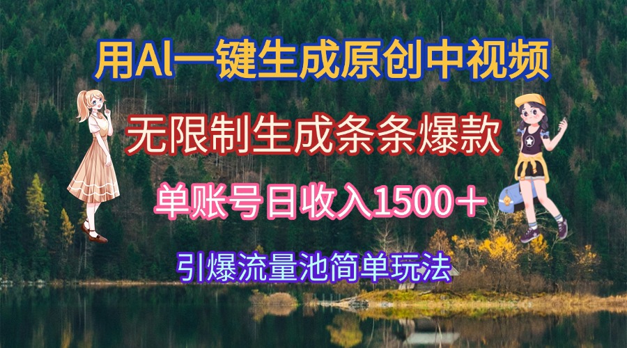 用Al一键生成原创中视频，无限制生成条条爆款，单账号日收入1500＋引爆…-小艾项目网