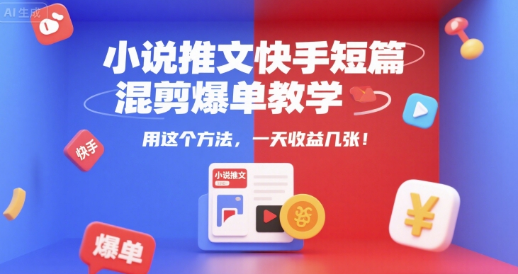 小说推文快手短篇混剪爆单教学，用这个方法，一天收益几张-小艾项目网