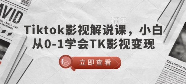 TikTok影视解说课，小白从0-1学会TK影视变现-小艾项目网