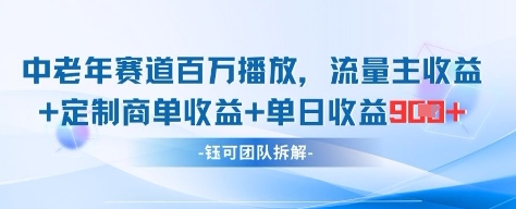 中老年赛道百万播放+流量主收益+定制收益，单日收益9张-小艾项目网