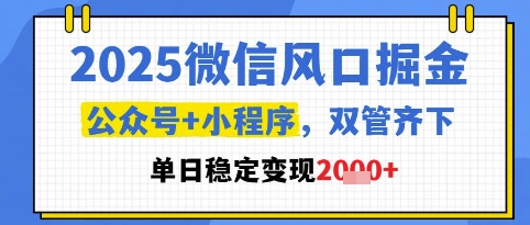 2025微信风口掘金，公众号+小程序双管齐下，单日稳定变现1k+【揭秘】-小艾项目网