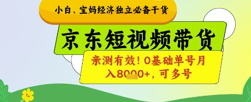 小白宝妈经济独立必备干货，京东短视频带货，亲测有效!0基础单号月入8k+，可多号【揭秘】-小艾项目网