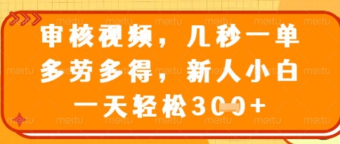 视频审核员，几秒一单，不限时间，不限地点，多做多得，新人小白一天轻松几张+【揭秘】-小艾项目网