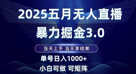 2025五月无人直播暴力掘金3.0，当天上手，当天拿结果，单号日入1k+小白可做可矩阵【揭秘】-小艾项目网