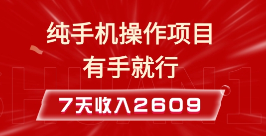 纯手机操作的小项目，有手就能做，7天收入2609+实操教程【揭秘】-小艾项目网