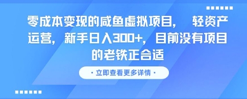 零成本变现的咸鱼虚拟项目， 轻资产运营，新手日入3张+，目前没有项目的老铁正合适-小艾项目网