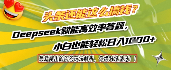 头条还能这么搞钱？最新刚出的问答玩法解析，你绝对没见过！Deepseek赋能高效率答题，小白也能轻松日入1k+-小艾项目网
