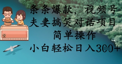 条条爆款，视频号夫妻搞笑对话项目，简单操作，小白轻松日入3张+-小艾项目网
