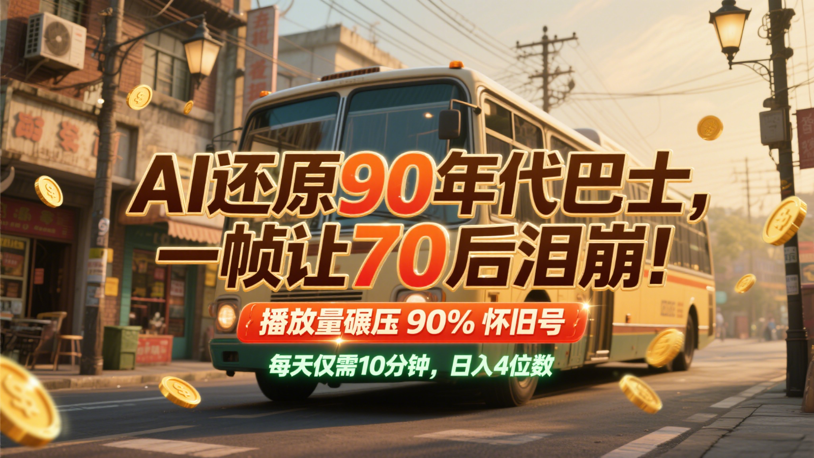 AI还原90年代巴士，一帧让70后泪崩！播放量碾压90%怀旧号，每天10分钟，日入4位数-小艾项目网