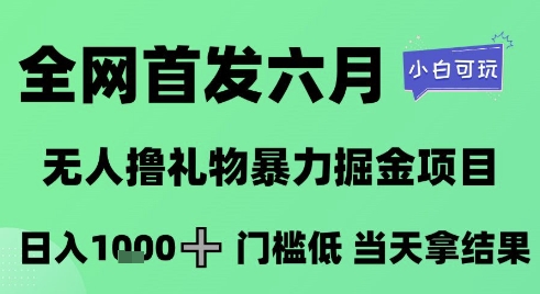 全网首发六月，无人撸礼物暴力掘金项目，日入1K+门槛低，当天拿结果，小白可玩【揭秘】-小艾项目网