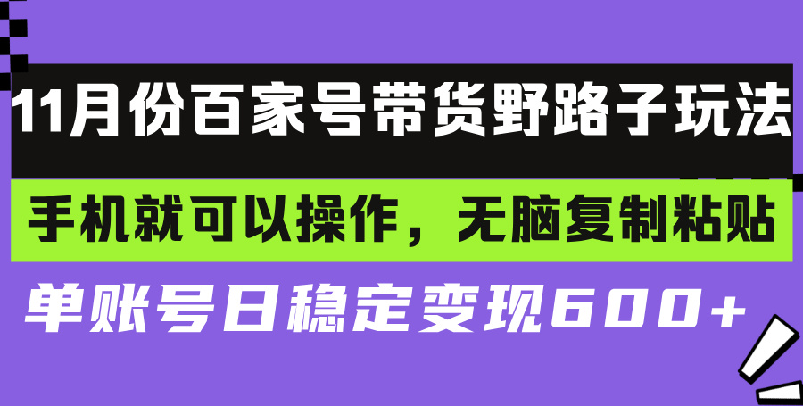 百家号带货野路子玩法 手机就可以操作，无脑复制粘贴 单账号日稳定变现…-小艾项目网