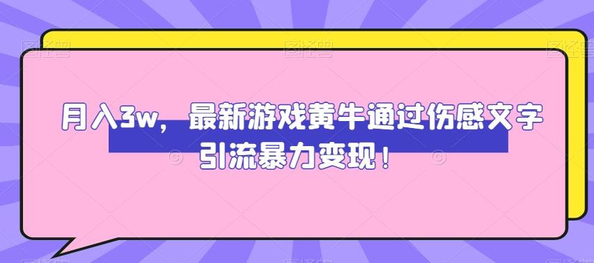 月入3w，最新游戏黄牛通过伤感文字引流暴力变现-小艾项目网