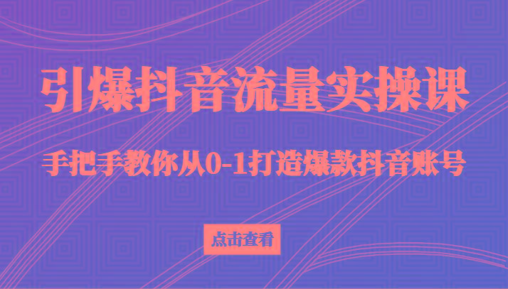 引爆抖音流量实操课，手把手教你从0-1打造爆款抖音账号(27节课)-小艾项目网
