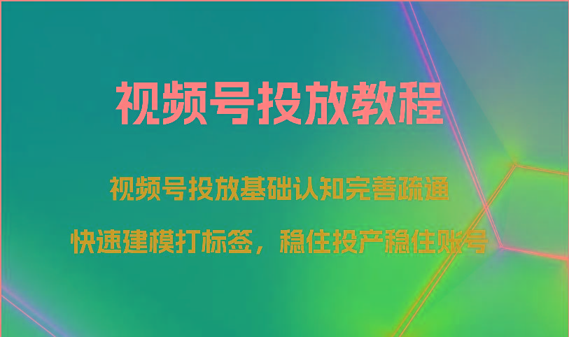 视频号投放教程-视频号投放基础认知完善疏通，快速建模打标签，稳住投产稳住账号-小艾项目网