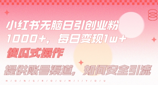 小红书无脑每日引流创业粉500+，小白每天只花半小时，躺赚长尾收益【揭秘】-小艾项目网