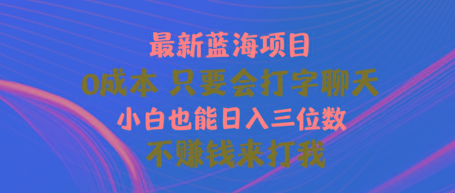 最新蓝海项目 0成本 只要会打字聊天 小白也能日入三位数 不赚钱来打我-小艾项目网