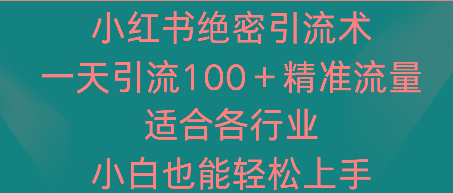 小红书绝密引流术，一天引流100＋精准流量，适合各个行业，小白也能轻松上手-小艾项目网
