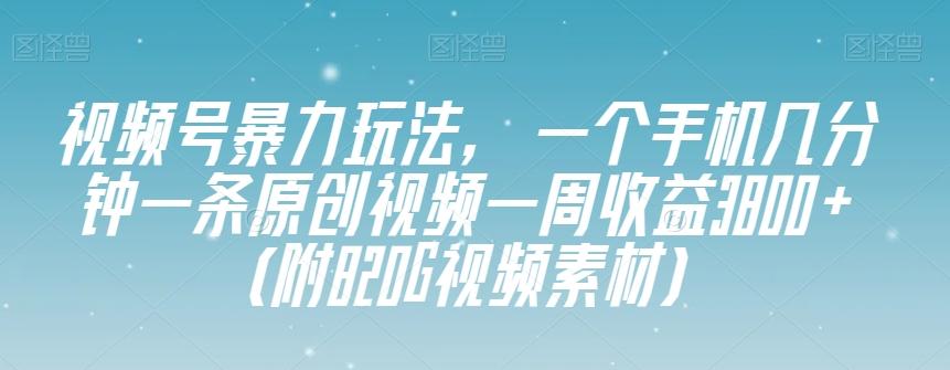 视频号暴力玩法，一个手机几分钟一条原创视频一周收益3800+（附820G视频素材）-小艾项目网