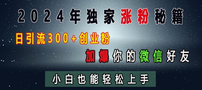 2024年独家涨粉秘籍，日引流300+创业粉，加爆你的微信好友，小白也能轻松上手-小艾项目网