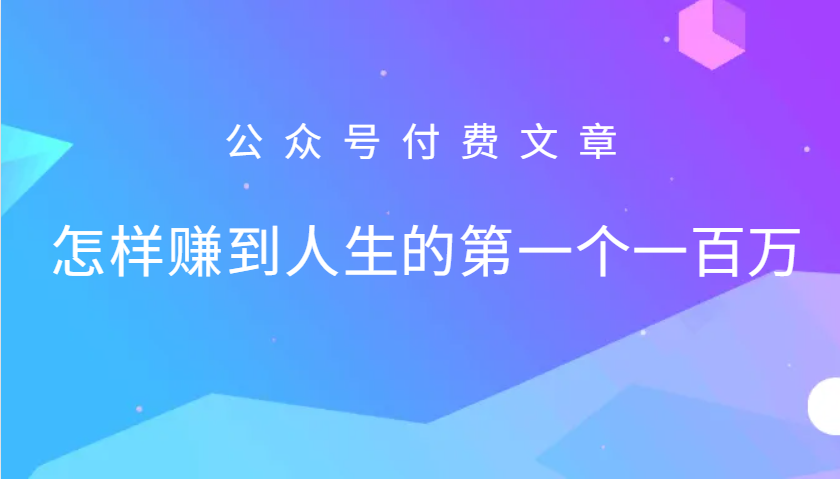 某公众号付费文章：怎么样才能赚到人生的第一个一百万-小艾项目网