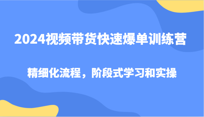2024视频带货快速爆单训练营，精细化流程，阶段式学习和实操-小艾项目网