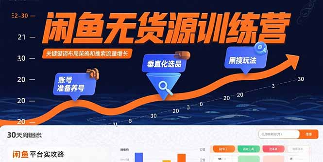 闲鱼无货源训练营：账号准备养号/垂直化选品/黑搜玩法，0基础30天盈利指南-小艾项目网