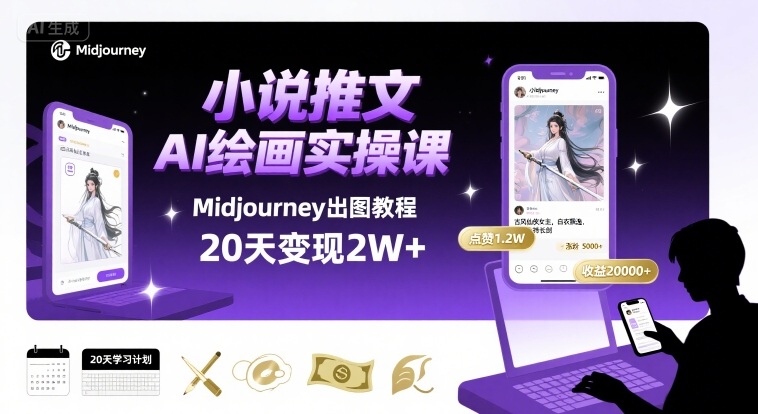 小说推文干货分享之AI绘画MJ出图实操课，用Midjourney做小说推文，20天挣2w-小艾项目网