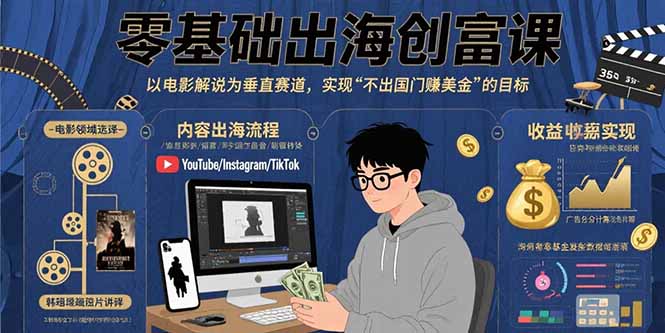 零基础出海创富课：以电影解说为垂直赛道，实现不出国门赚美金的目标-小艾项目网