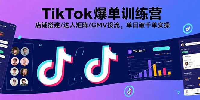 TikTok爆单训练营，店铺搭建/达人矩阵/GMV投流，单日破千单实操-小艾项目网