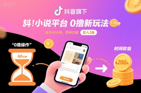 抖音旗下小说平台0撸新玩法，每天挂G60分钟，简单无脑，日入2张【揭秘】-小艾项目网