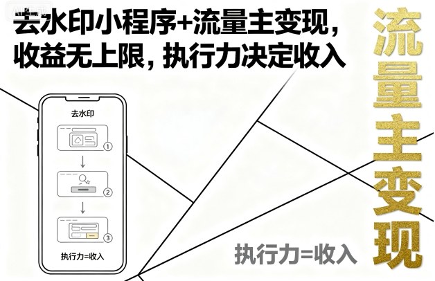 去水印小程序+流量主变现，收益无上限，执行力决定收入-小艾项目网