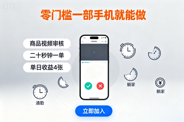 零门槛一部手机就能做，商品视频审核，通勤躺家碎片时间都能做，二十秒钟一单，单日收益4张【揭秘】-小艾项目网